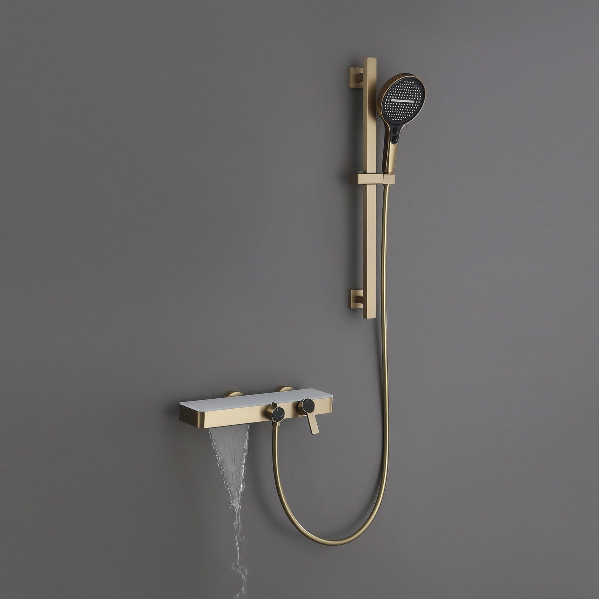 Wall-Mounted Bathtub Shower System with 3-Function Handheld & Waterfall Spout