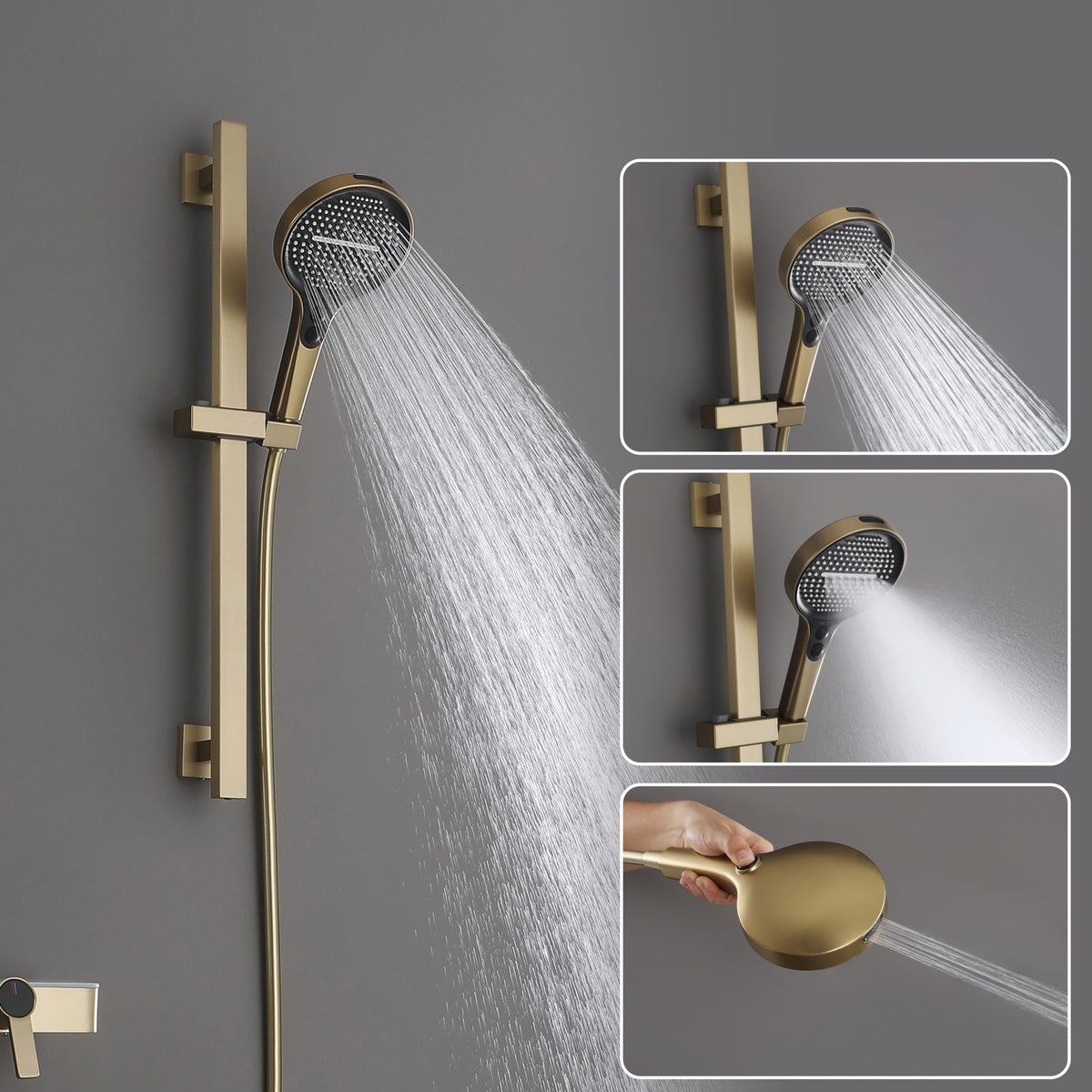 Wall-Mounted Bathtub Shower System with 3-Function Handheld & Waterfall Spout