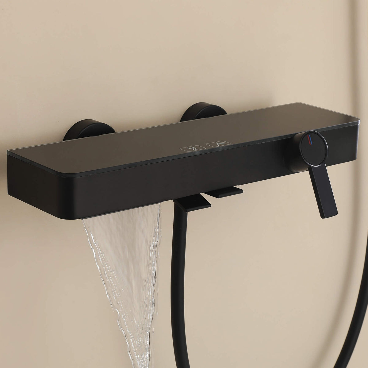 Wall-Mounted Bathtub Faucet Waterfall Spout Push Button Diverter Handheld Shower Slide Bar