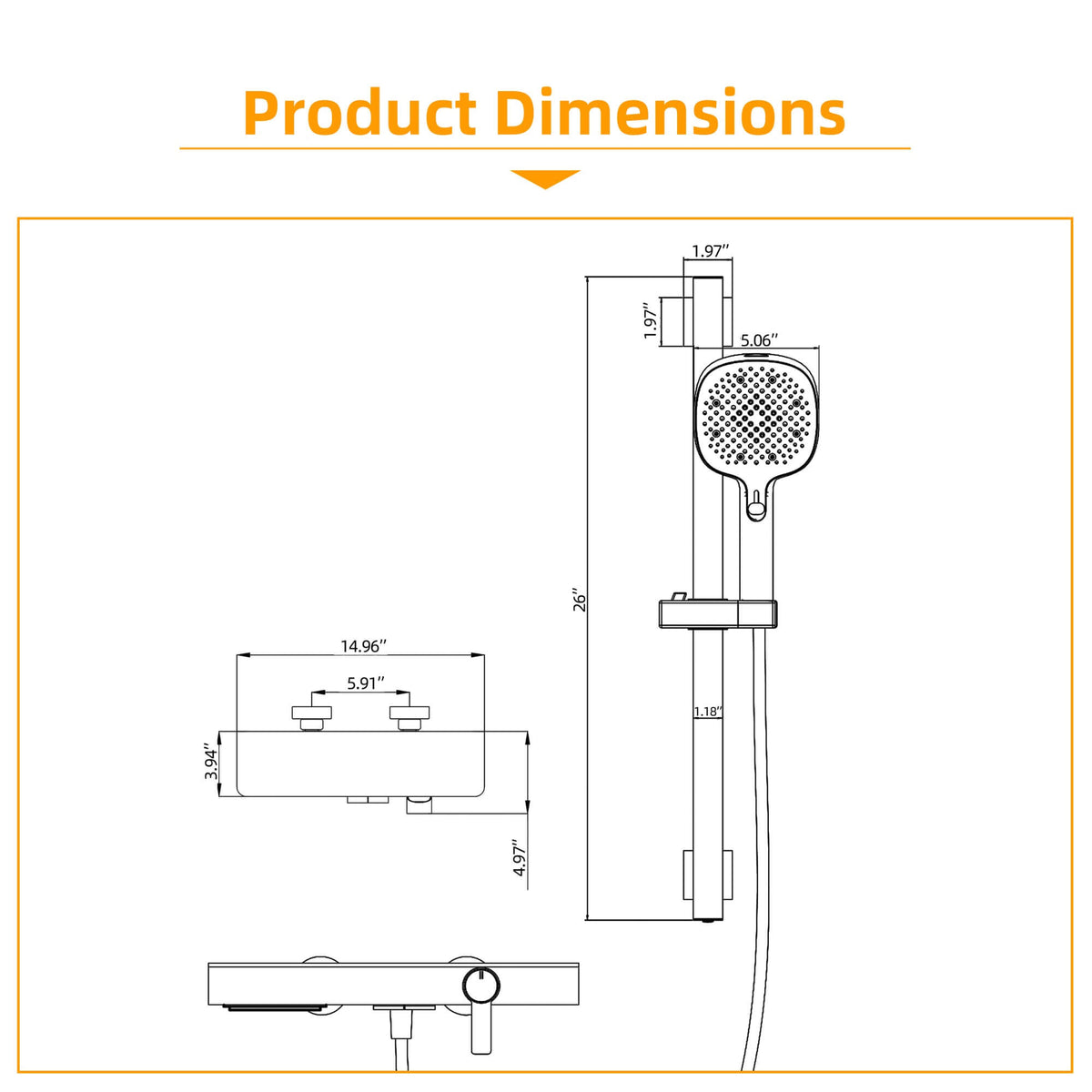 Wall-Mounted Bathtub Faucet Waterfall Spout Push Button Diverter Handheld Shower Slide Bar