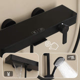 Wall-Mounted Bathtub Faucet Waterfall Spout Push Button Diverter Handheld Shower Slide Bar