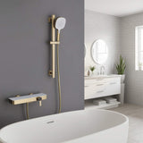 Wall-Mounted Bathtub Faucet Waterfall Spout Push Button Diverter Handheld Shower Slide Bar