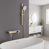 Wall-Mounted Bathtub Faucet Waterfall Spout Push Button Diverter Handheld Shower Slide Bar