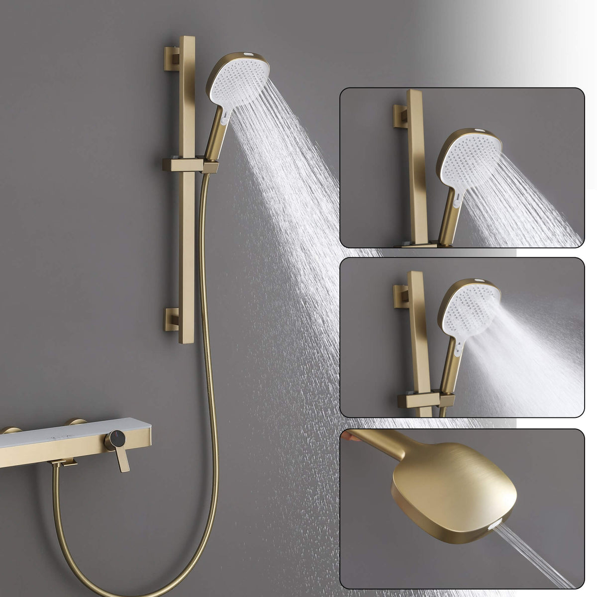 Wall-Mounted Bathtub Faucet Waterfall Spout Push Button Diverter Handheld Shower Slide Bar