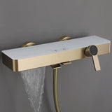 Wall-Mounted Bathtub Faucet Waterfall Spout Push Button Diverter Handheld Shower Slide Bar