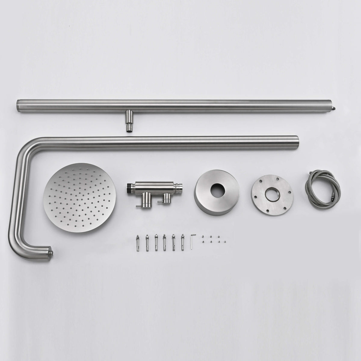 2-Function Outdoor Shower with Rain Shower Head and 360° Adjustable Foot Wash Spout