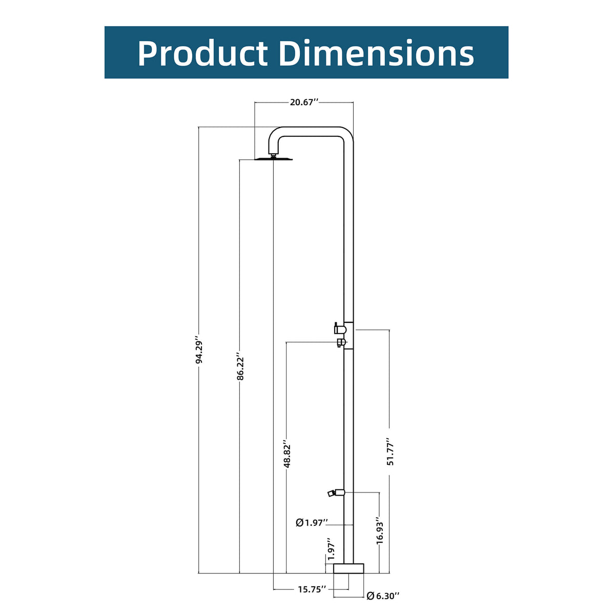 2-Function Outdoor Shower with Rain Shower Head and 360° Adjustable Foot Wash Spout