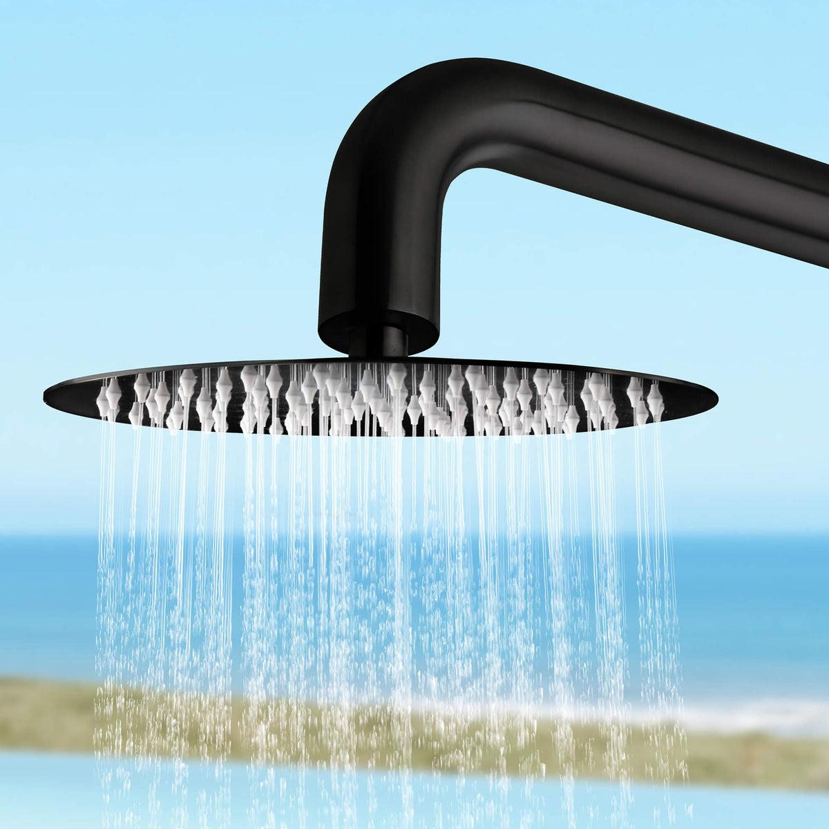 2-Function Outdoor Shower with Rain Shower Head and 360° Adjustable Foot Wash Spout