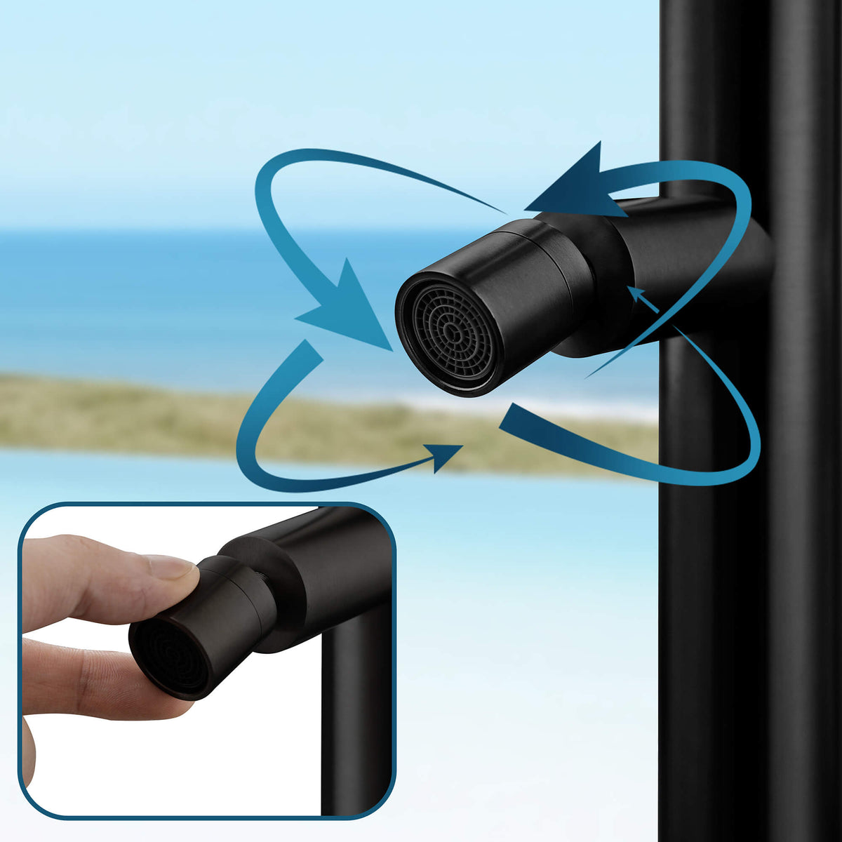 2-Function Outdoor Shower with Rain Shower Head and 360° Adjustable Foot Wash Spout