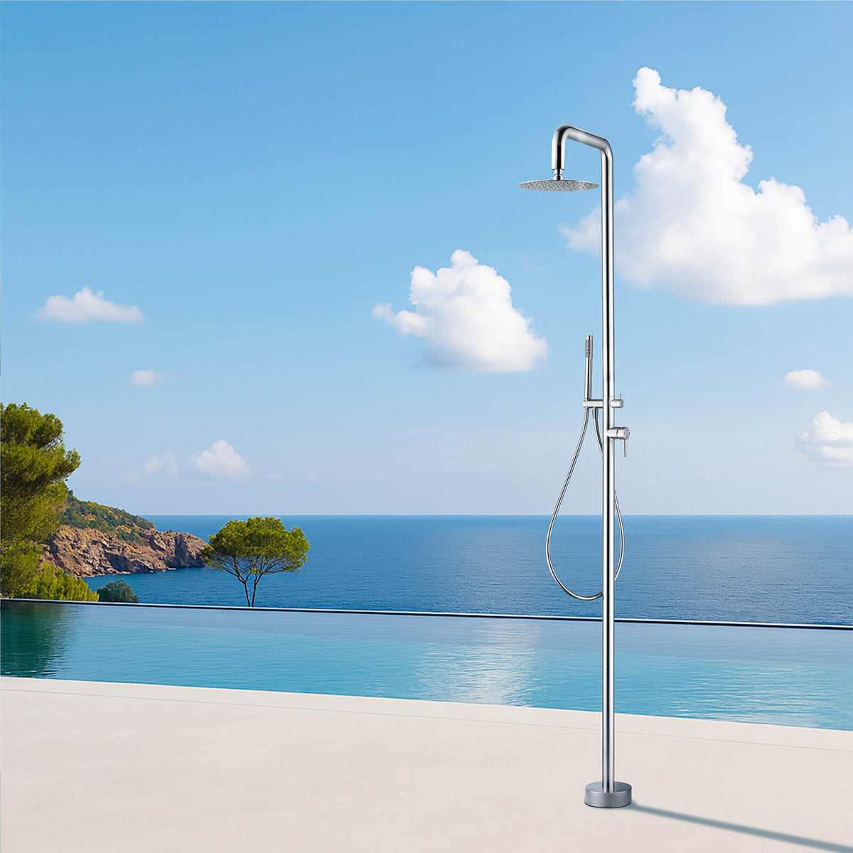 Outdoor Shower 316 Stainless Steel Freestanding Pool Shower with Hot & Cold Water Control