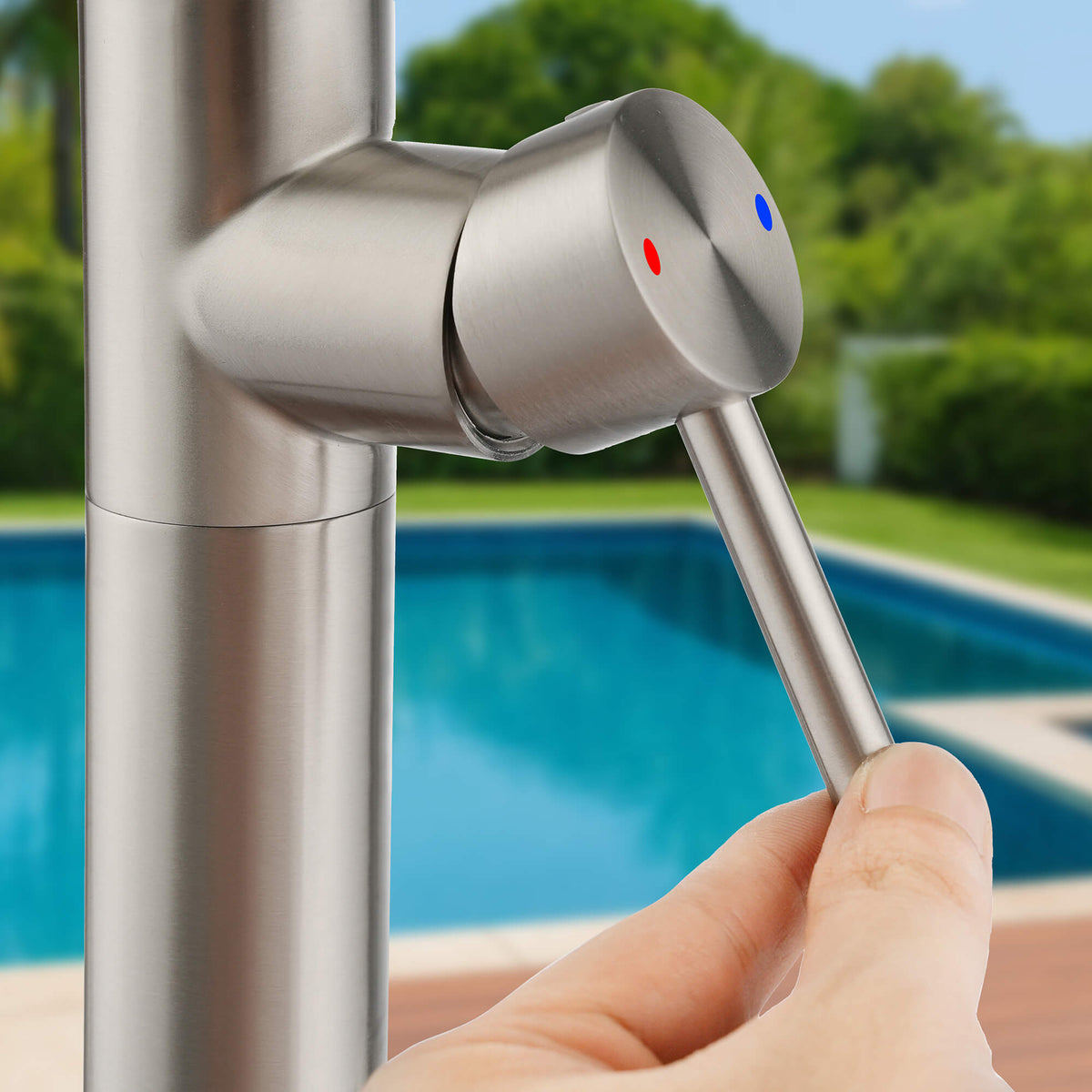 Outdoor Shower 316 Stainless Steel Freestanding Pool Shower with Hot & Cold Water Control