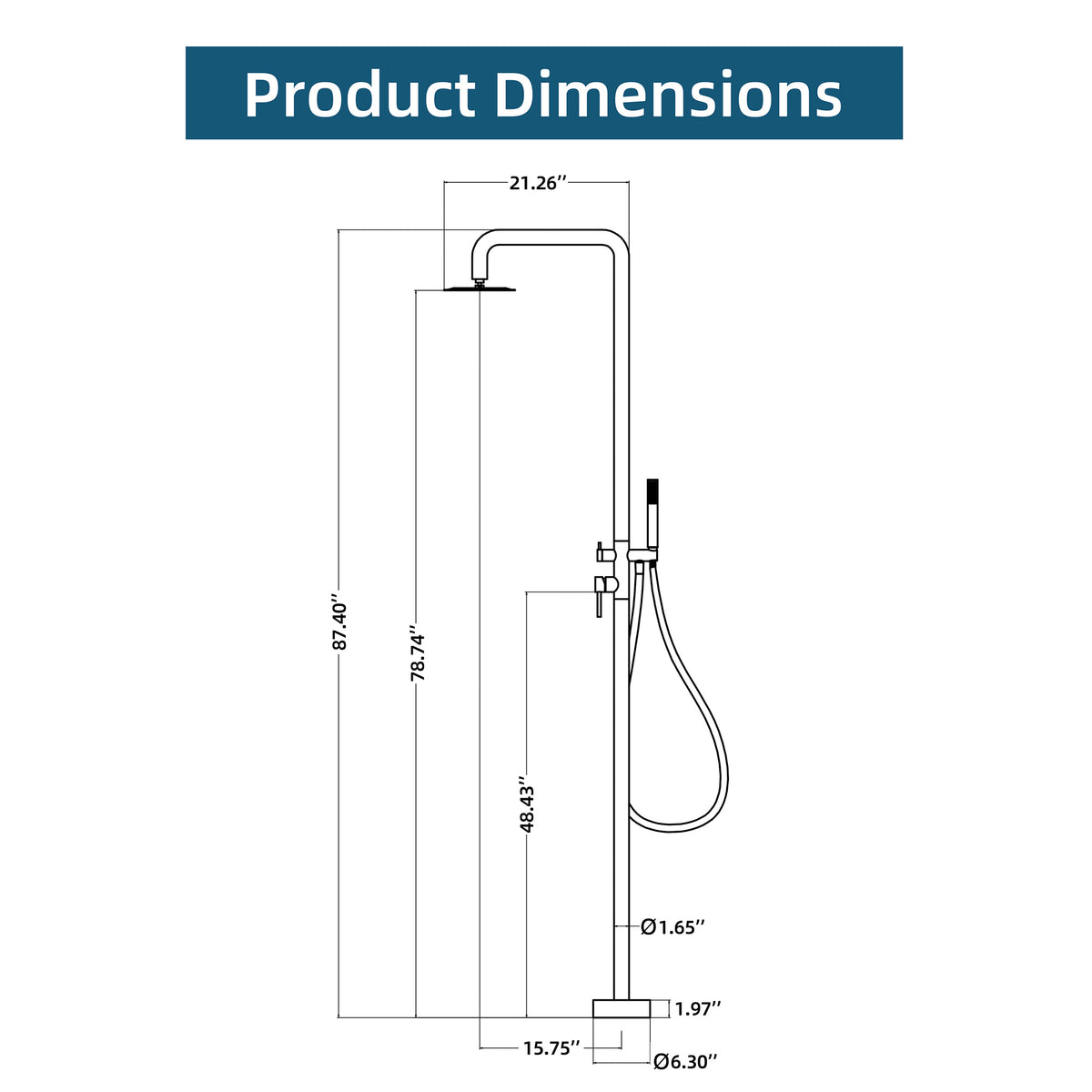 Outdoor Shower 316 Stainless Steel Freestanding Pool Shower with Hot & Cold Water Control