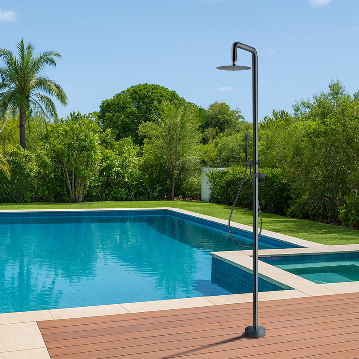 Outdoor Shower 316 Stainless Steel Freestanding Pool Shower with Hot & Cold Water Control