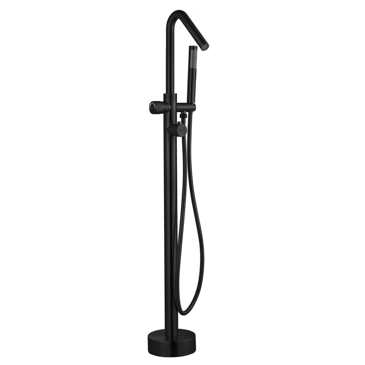 Black freestanding thermostatic bathtub faucet with handheld shower