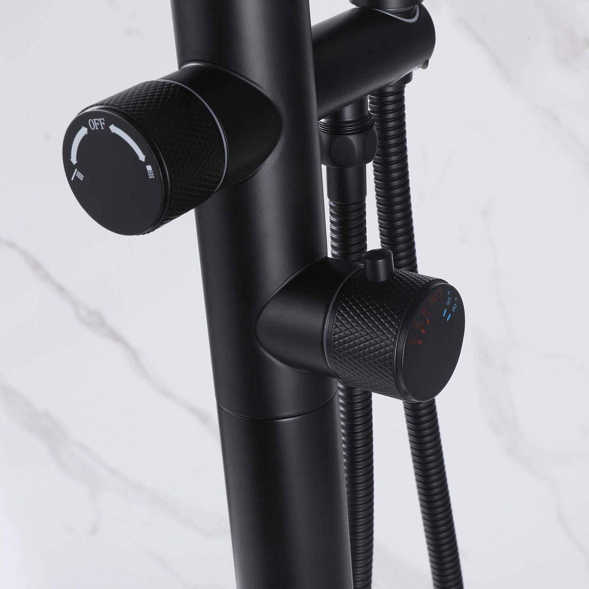 316 Stainless Steel Freestanding Thermostatic Tub Filler with Swivel Spout and Handheld Shower
