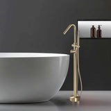 316 Stainless Steel Freestanding Thermostatic Tub Filler with Swivel Spout and Handheld Shower