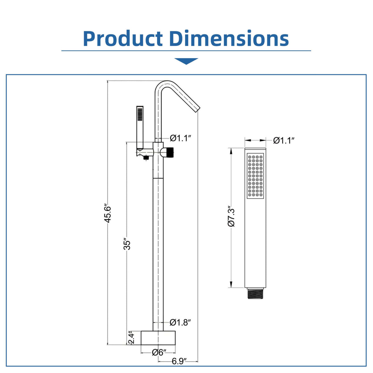 316 Stainless Steel Freestanding Thermostatic Tub Filler with Swivel Spout and Handheld Shower