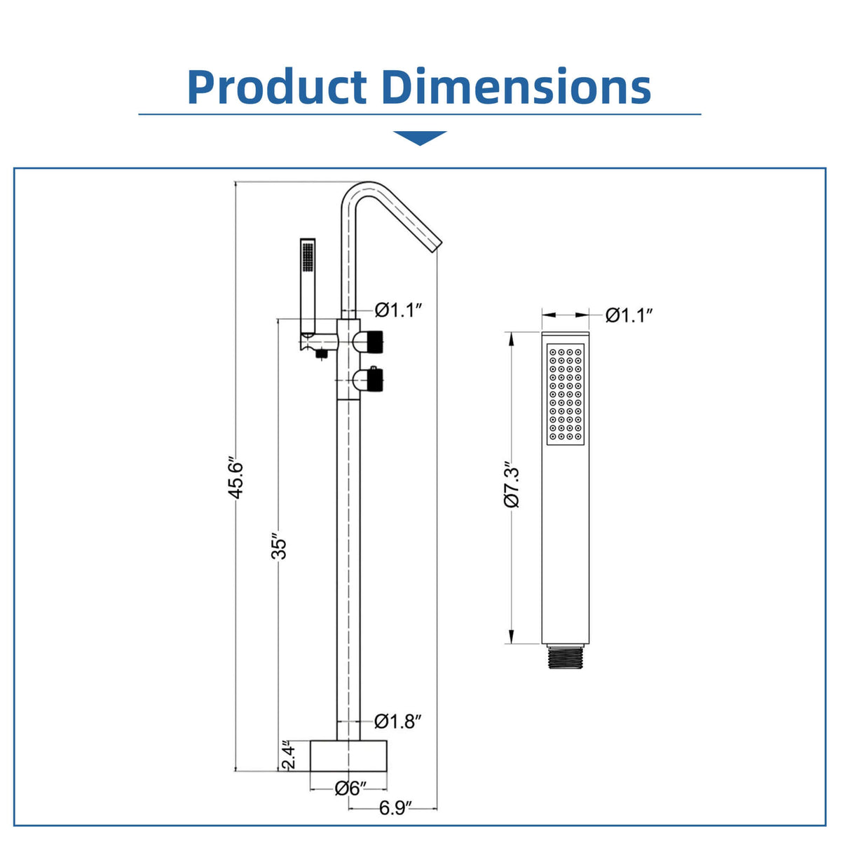 Floor-Mounted Thermostatic Bathtub Faucet Dual-Function with Handheld Shower 316 Stainless Steel