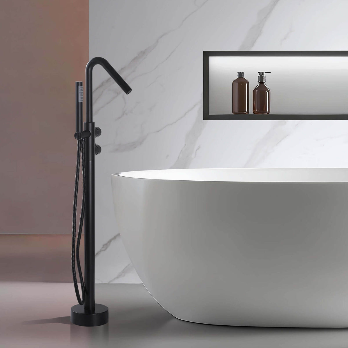 Floor-Mounted Thermostatic Bathtub Faucet Dual-Function with Handheld Shower 316 Stainless Steel