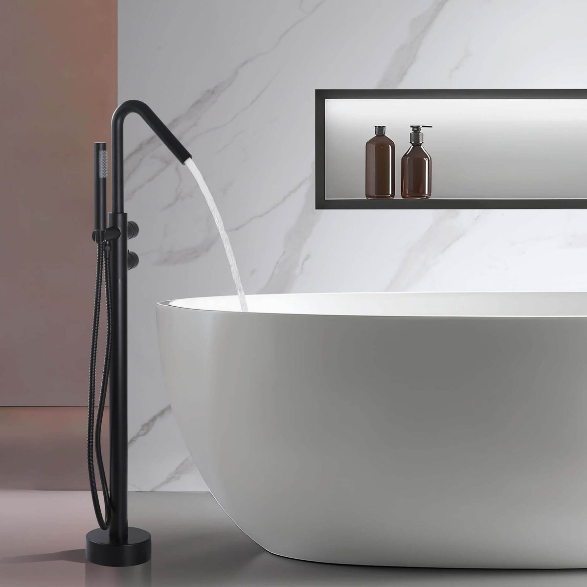 Floor-Mounted Thermostatic Bathtub Faucet Dual-Function with Handheld Shower 316 Stainless Steel