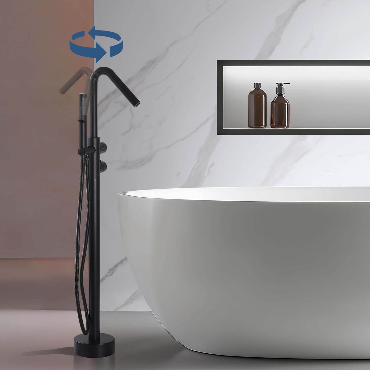 Floor-Mounted Thermostatic Bathtub Faucet Dual-Function with Handheld Shower 316 Stainless Steel