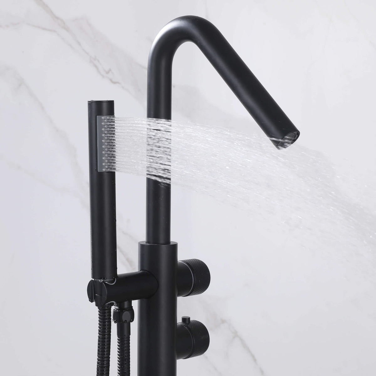 Floor-Mounted Thermostatic Bathtub Faucet Dual-Function with Handheld Shower 316 Stainless Steel