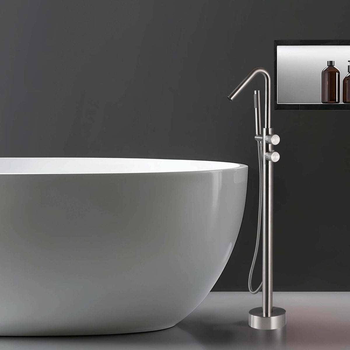 Floor-Mounted Thermostatic Bathtub Faucet Dual-Function with Handheld Shower 316 Stainless Steel