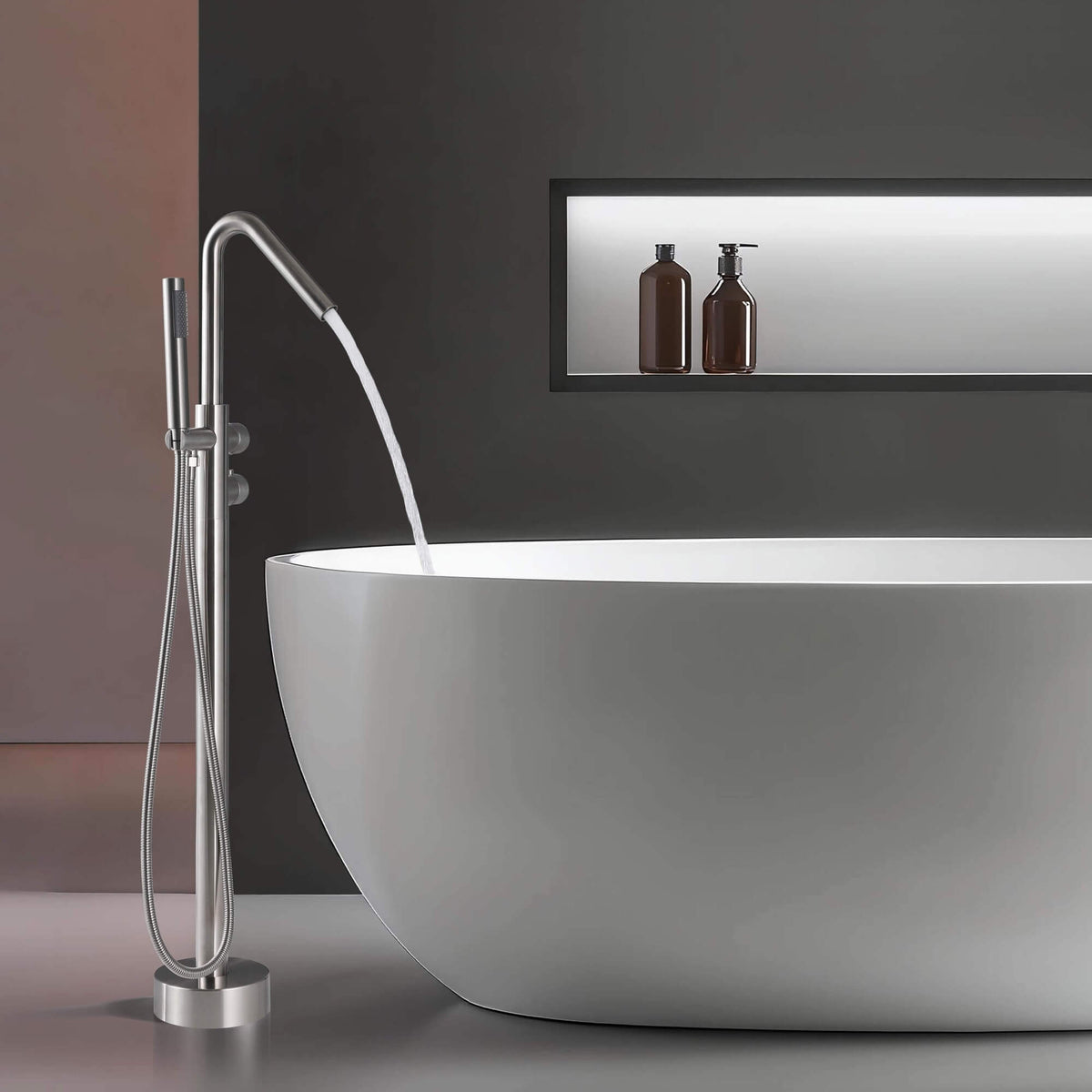 Floor-Mounted Thermostatic Bathtub Faucet Dual-Function with Handheld Shower 316 Stainless Steel