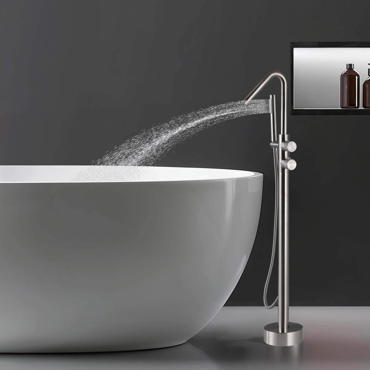 Floor-Mounted Thermostatic Bathtub Faucet Dual-Function with Handheld Shower 316 Stainless Steel
