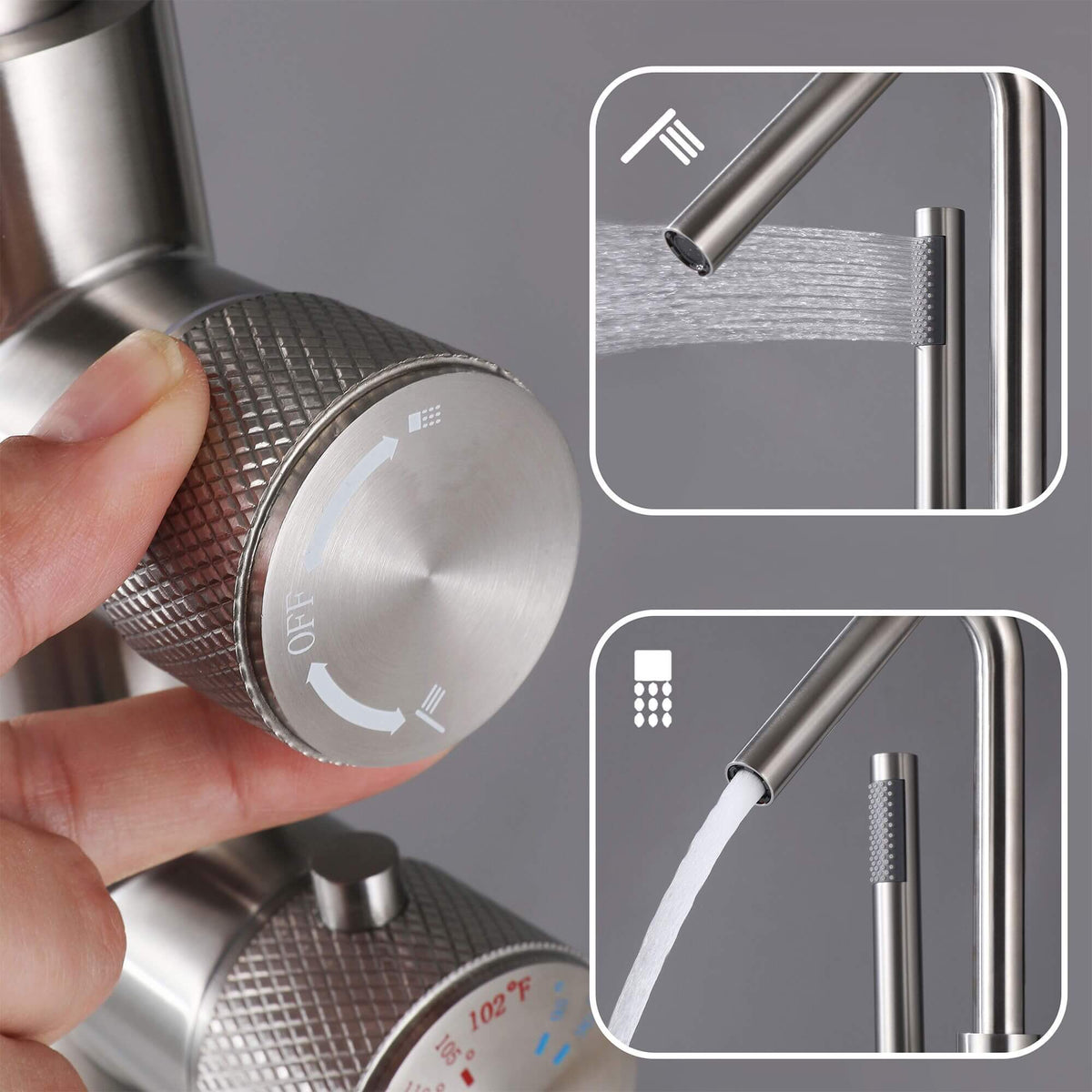 Floor-Mounted Thermostatic Bathtub Faucet Dual-Function with Handheld Shower 316 Stainless Steel