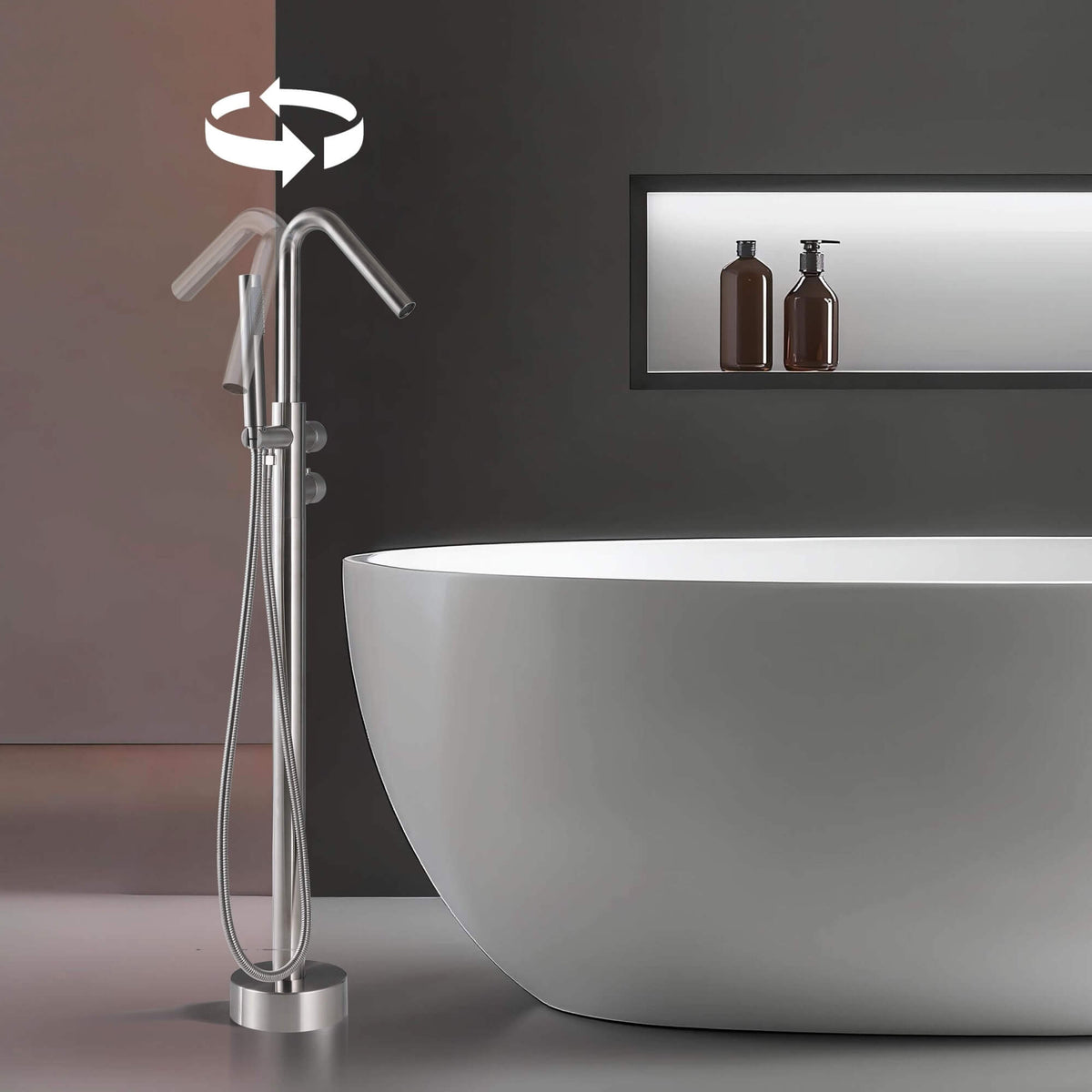 Floor-Mounted Thermostatic Bathtub Faucet Dual-Function with Handheld Shower 316 Stainless Steel
