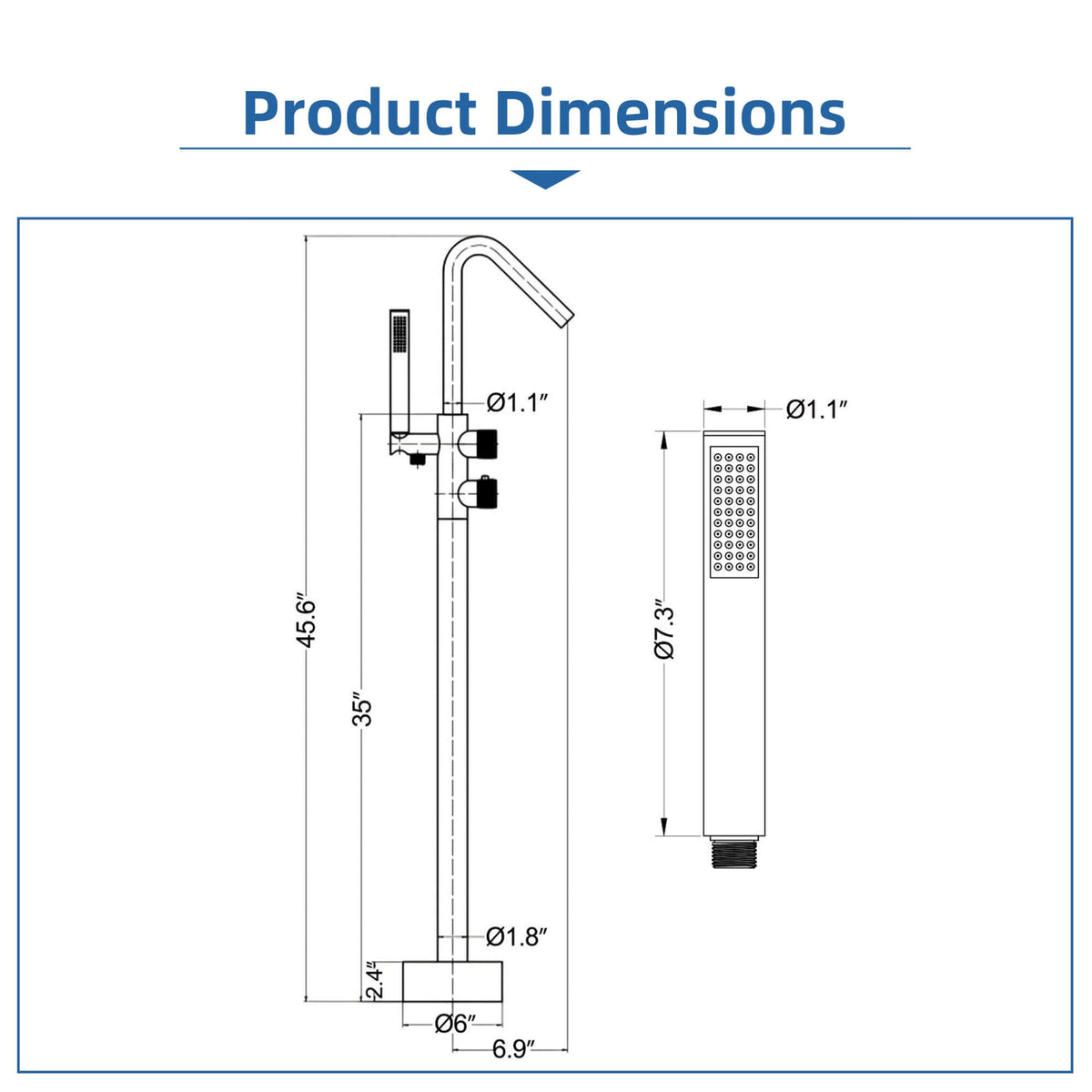 Floor-Mounted Thermostatic Bathtub Faucet Dual-Function with Handheld Shower 316 Stainless Steel