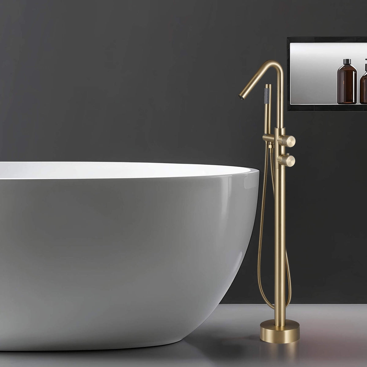 Floor-Mounted Thermostatic Bathtub Faucet Dual-Function with Handheld Shower 316 Stainless Steel