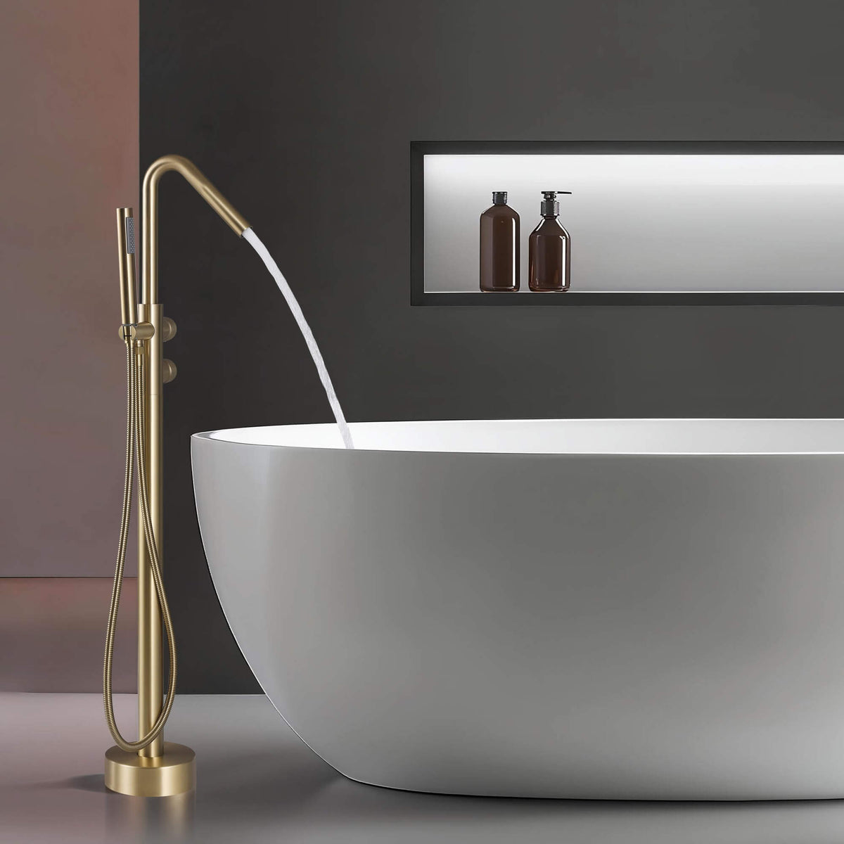 Floor-Mounted Thermostatic Bathtub Faucet Dual-Function with Handheld Shower 316 Stainless Steel