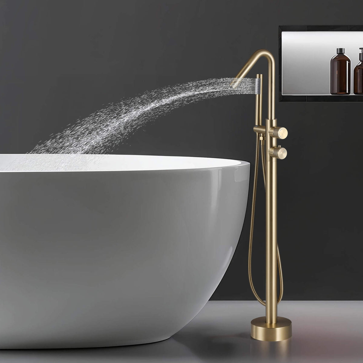 Floor-Mounted Thermostatic Bathtub Faucet Dual-Function with Handheld Shower 316 Stainless Steel