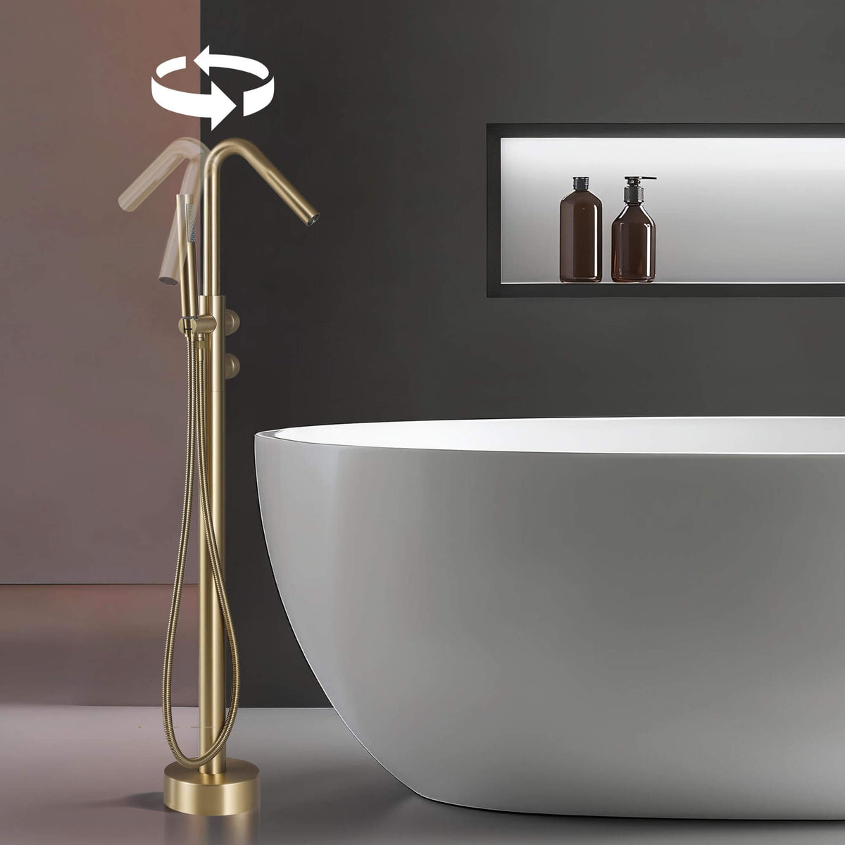 Floor-Mounted Thermostatic Bathtub Faucet Dual-Function with Handheld Shower 316 Stainless Steel