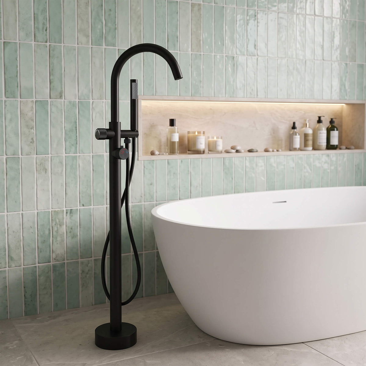 316 Stainless Steel Thermostatic Freestanding Tub Faucet with Handheld Shower