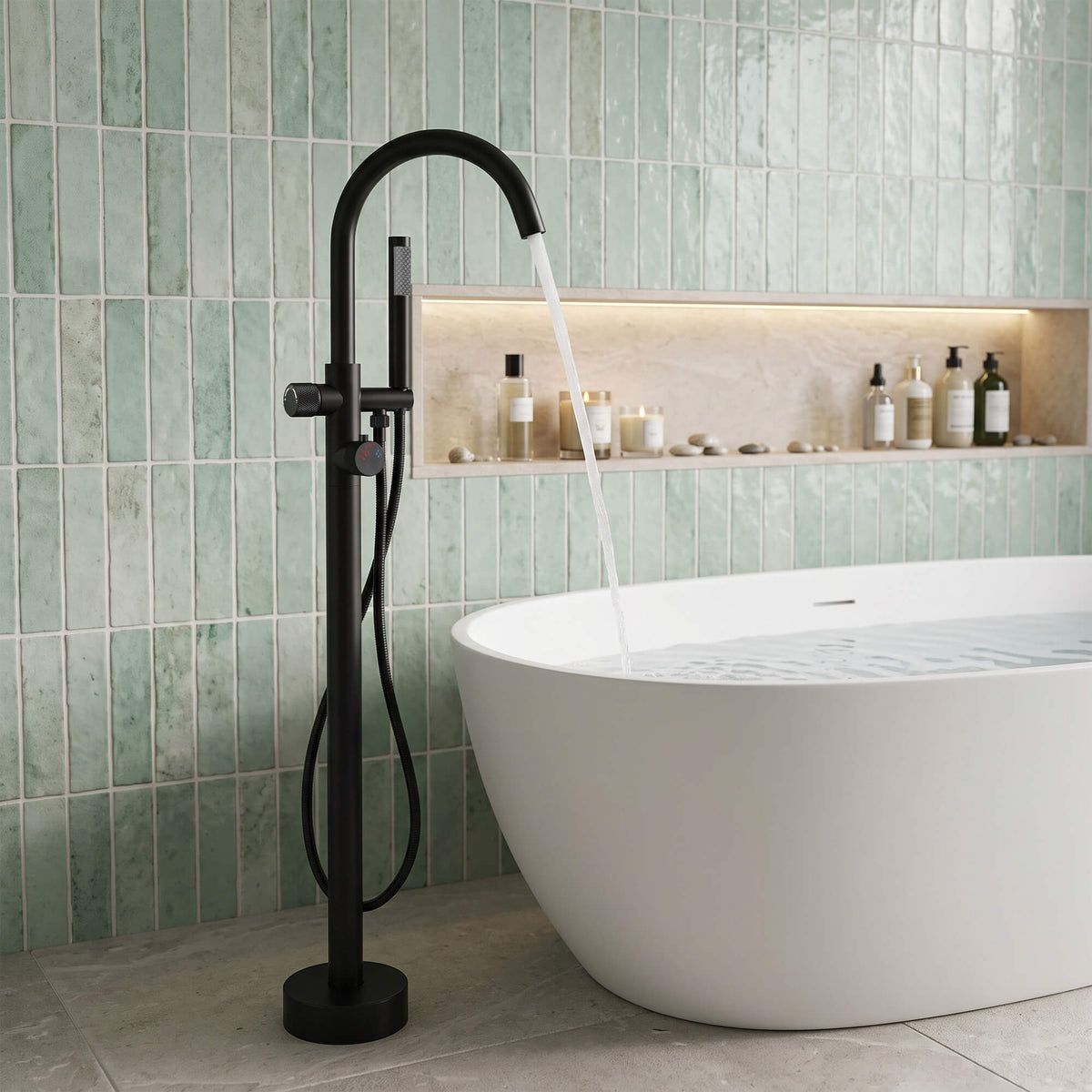 316 Stainless Steel Thermostatic Freestanding Tub Faucet with Handheld Shower