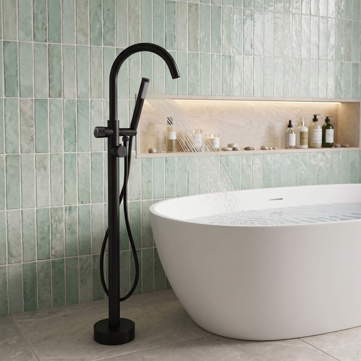316 Stainless Steel Thermostatic Freestanding Tub Faucet with Handheld Shower
