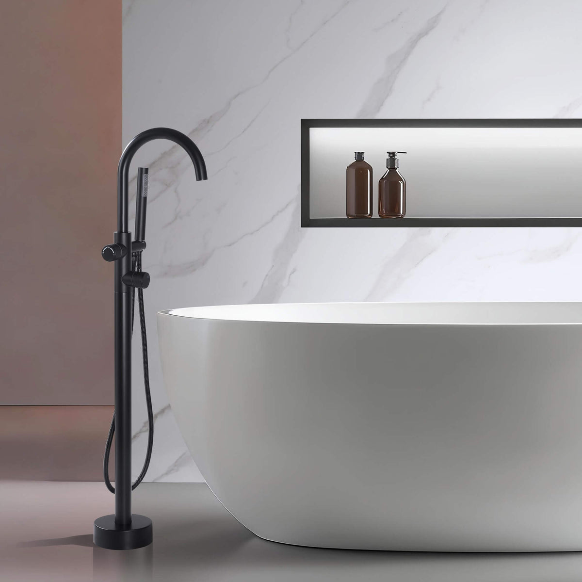 316 Stainless Steel Thermostatic Freestanding Tub Faucet with Handheld Shower