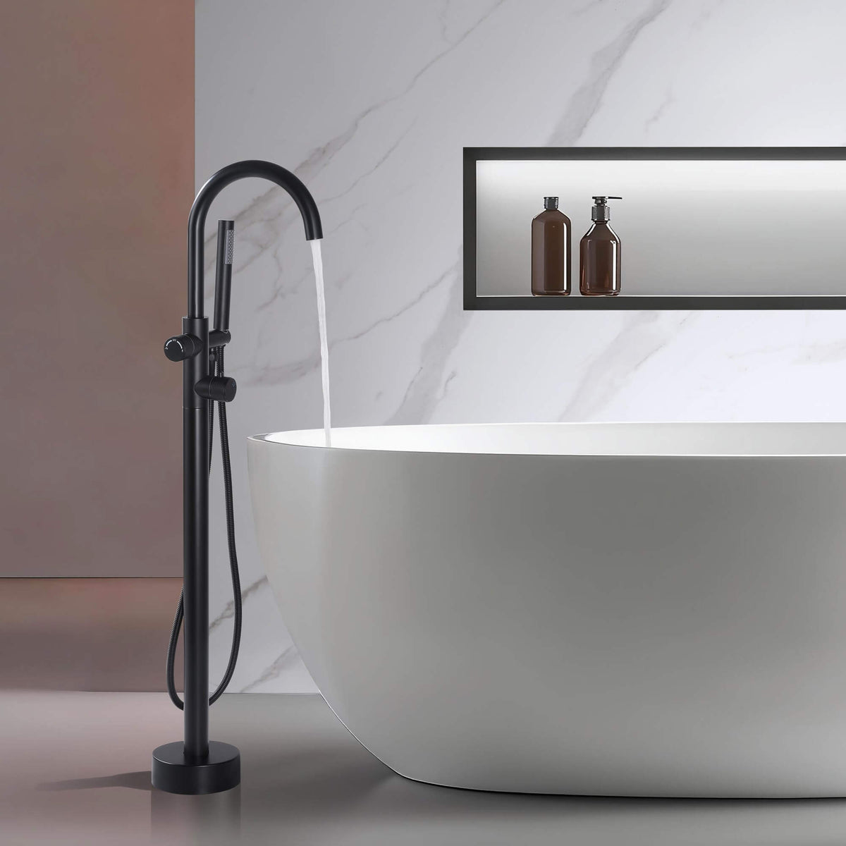 316 Stainless Steel Thermostatic Freestanding Tub Faucet with Handheld Shower