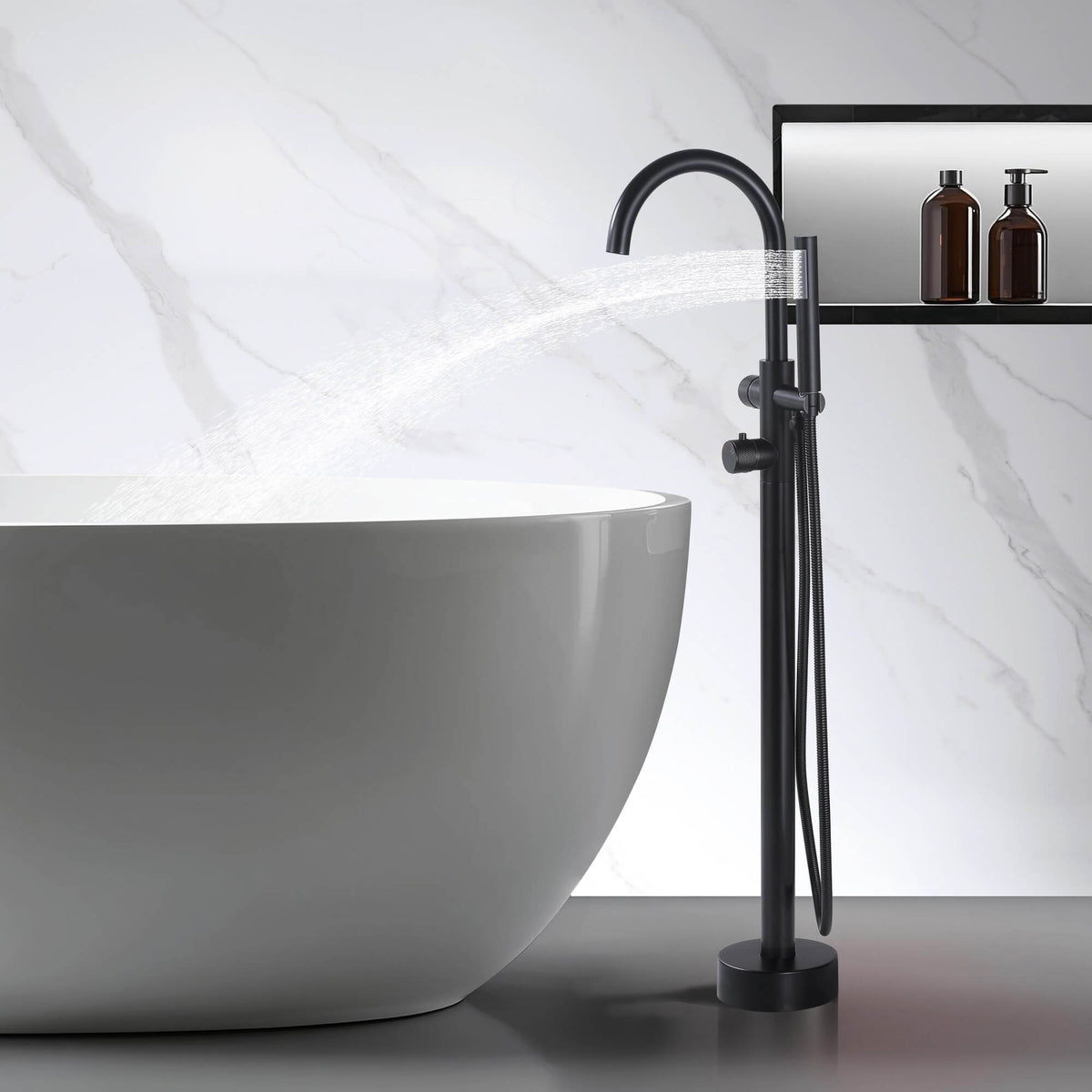 316 Stainless Steel Thermostatic Freestanding Tub Faucet with Handheld Shower