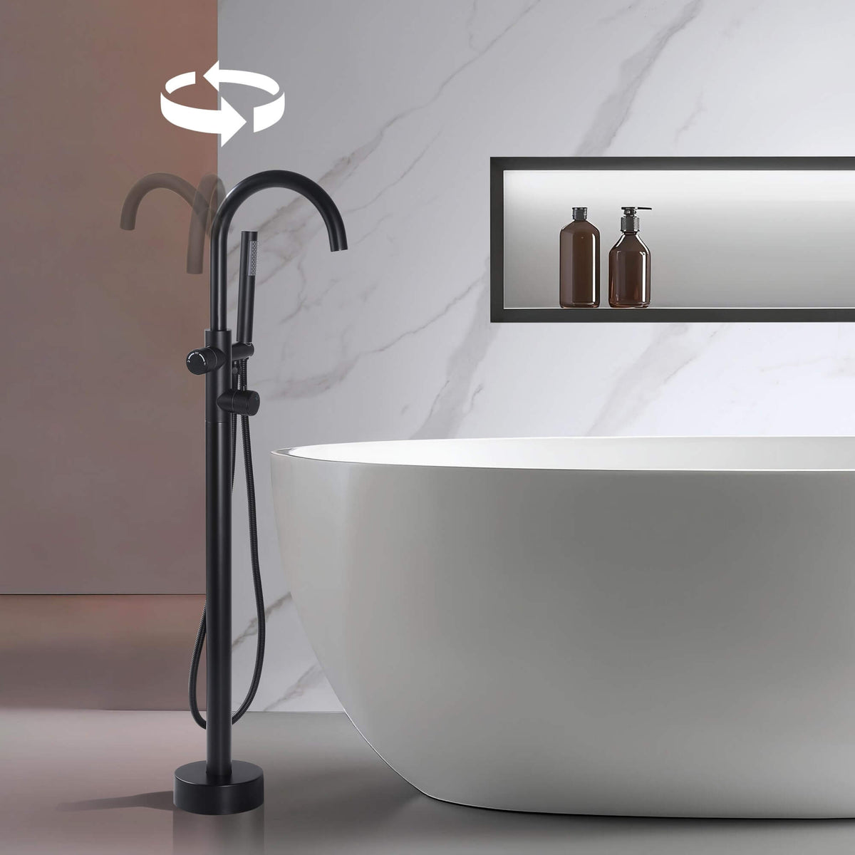 316 Stainless Steel Thermostatic Freestanding Tub Faucet with Handheld Shower