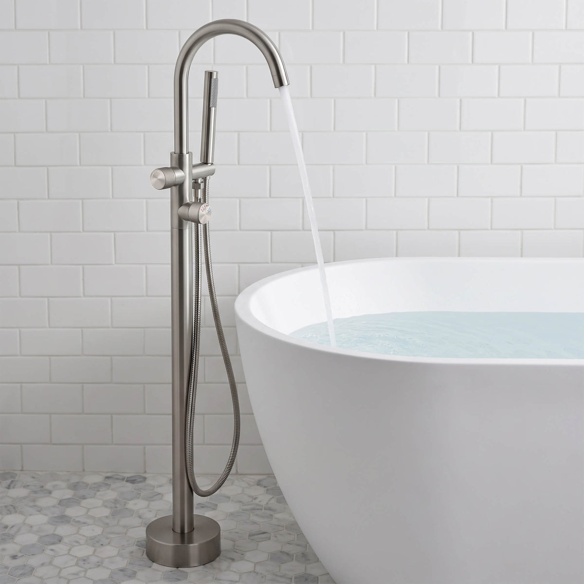 316 Stainless Steel Thermostatic Freestanding Tub Faucet with Handheld Shower