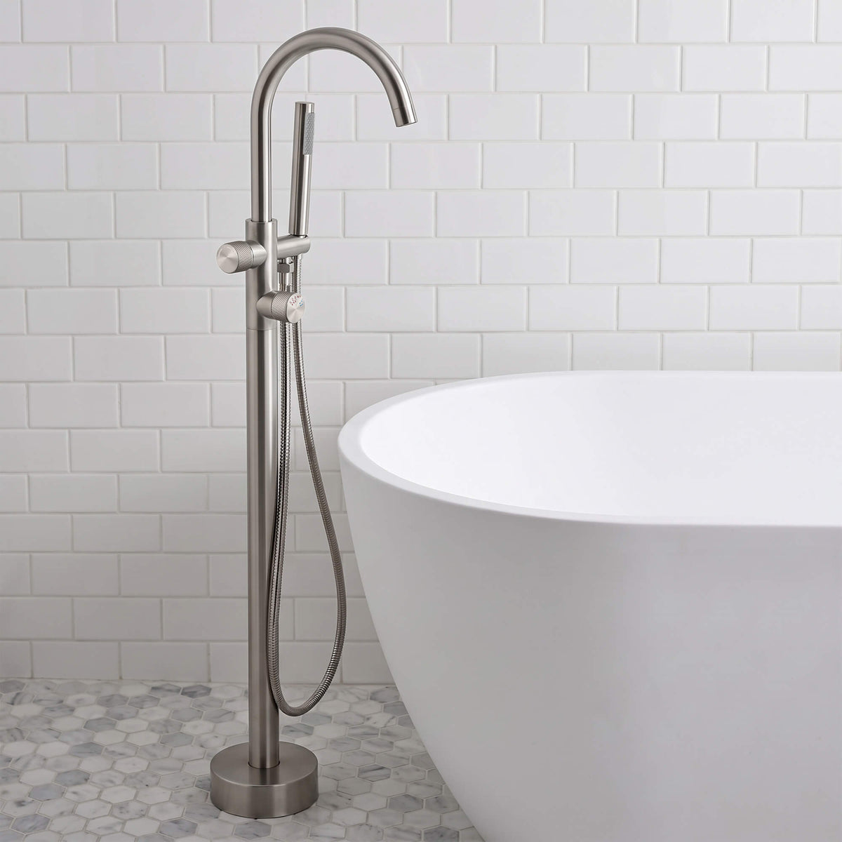 316 Stainless Steel Thermostatic Freestanding Tub Faucet with Handheld Shower