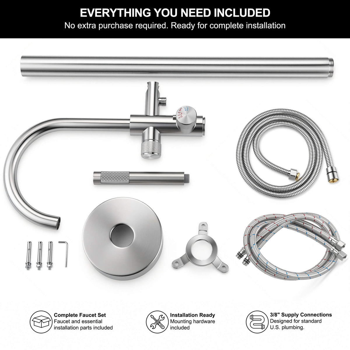 316 Stainless Steel Thermostatic Freestanding Tub Faucet with Handheld Shower