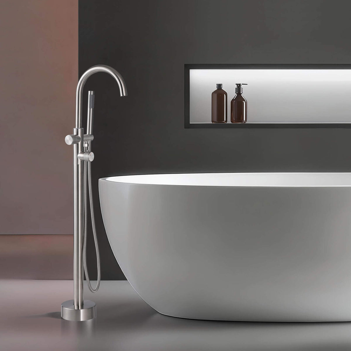316 Stainless Steel Thermostatic Freestanding Tub Faucet with Handheld Shower