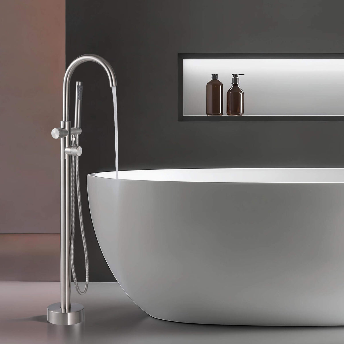 316 Stainless Steel Thermostatic Freestanding Tub Faucet with Handheld Shower
