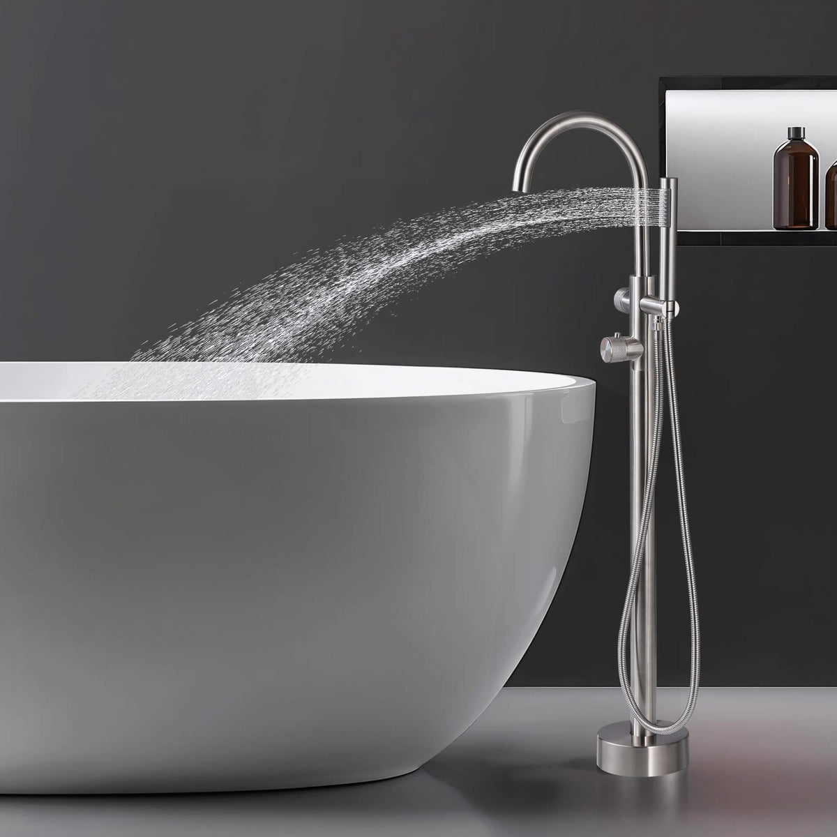 316 Stainless Steel Thermostatic Freestanding Tub Faucet with Handheld Shower