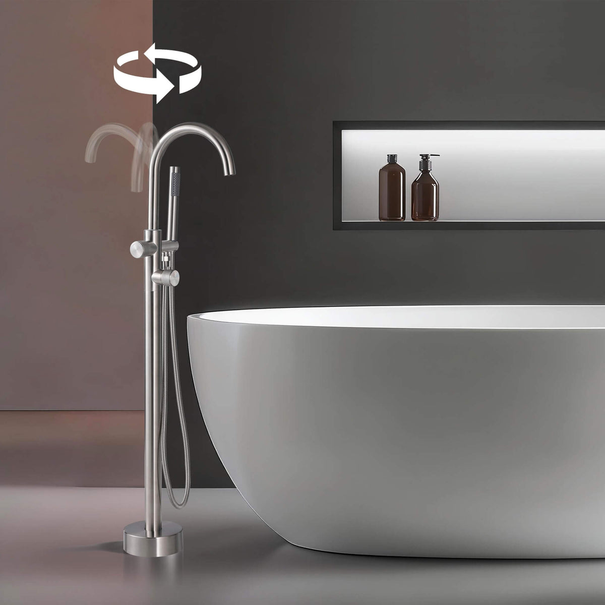 316 Stainless Steel Thermostatic Freestanding Tub Faucet with Handheld Shower